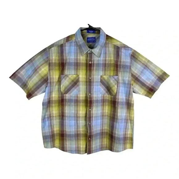 Pendleton Men's Button-up Shirt Wave Shirt Multicolor Plaid Sz XL Short Sleeve - Picture 1 of 11